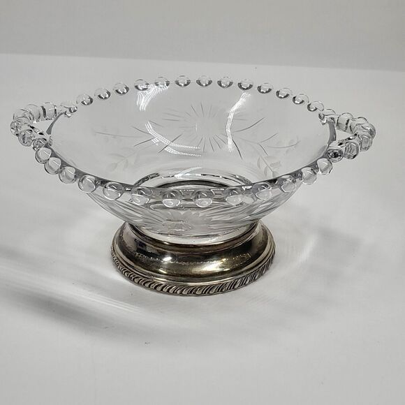 Imperial Candlewick Floral Glass Bowl w/Sterling Silver Base Rim Vintage - Picture 4 of 11